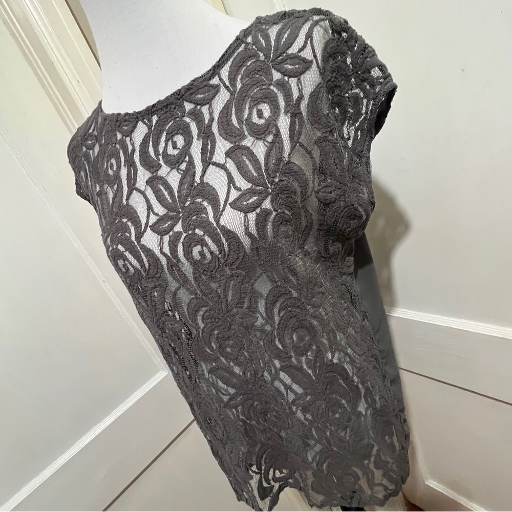 Apt. 9 Charcoal Lace Blouse Silky Back Sexy!